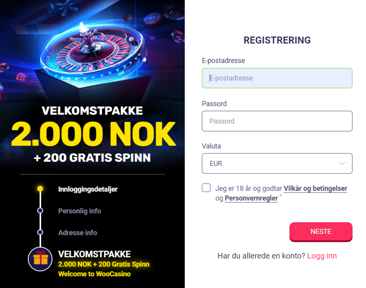 Woo CASINO Registreringsprosessen